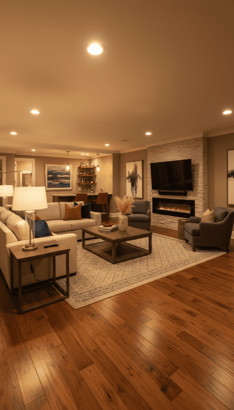 Completed basement finishing project