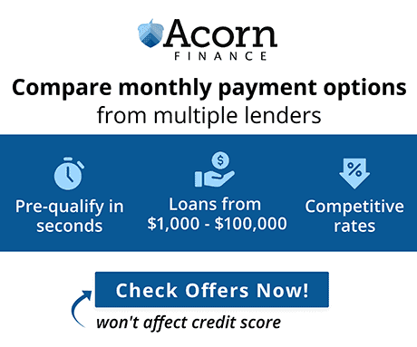 Acorn Finance advertisement to compare monthly payment options from multiple lenders with competitive rates.
